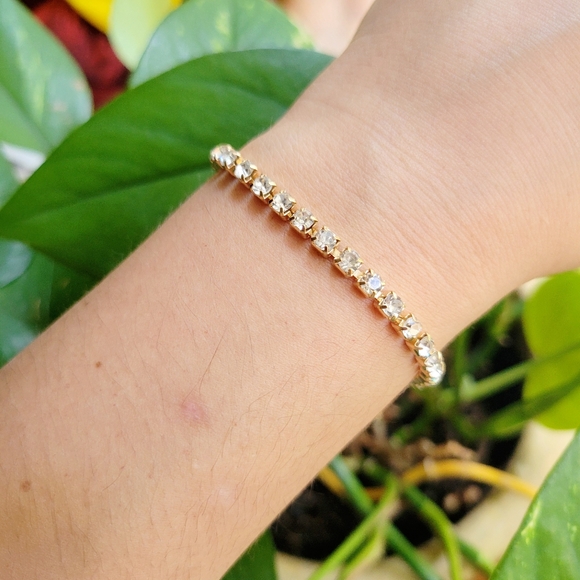 Classic Gold Dainty Rhinestone Bracelet - Picture 7 of 11